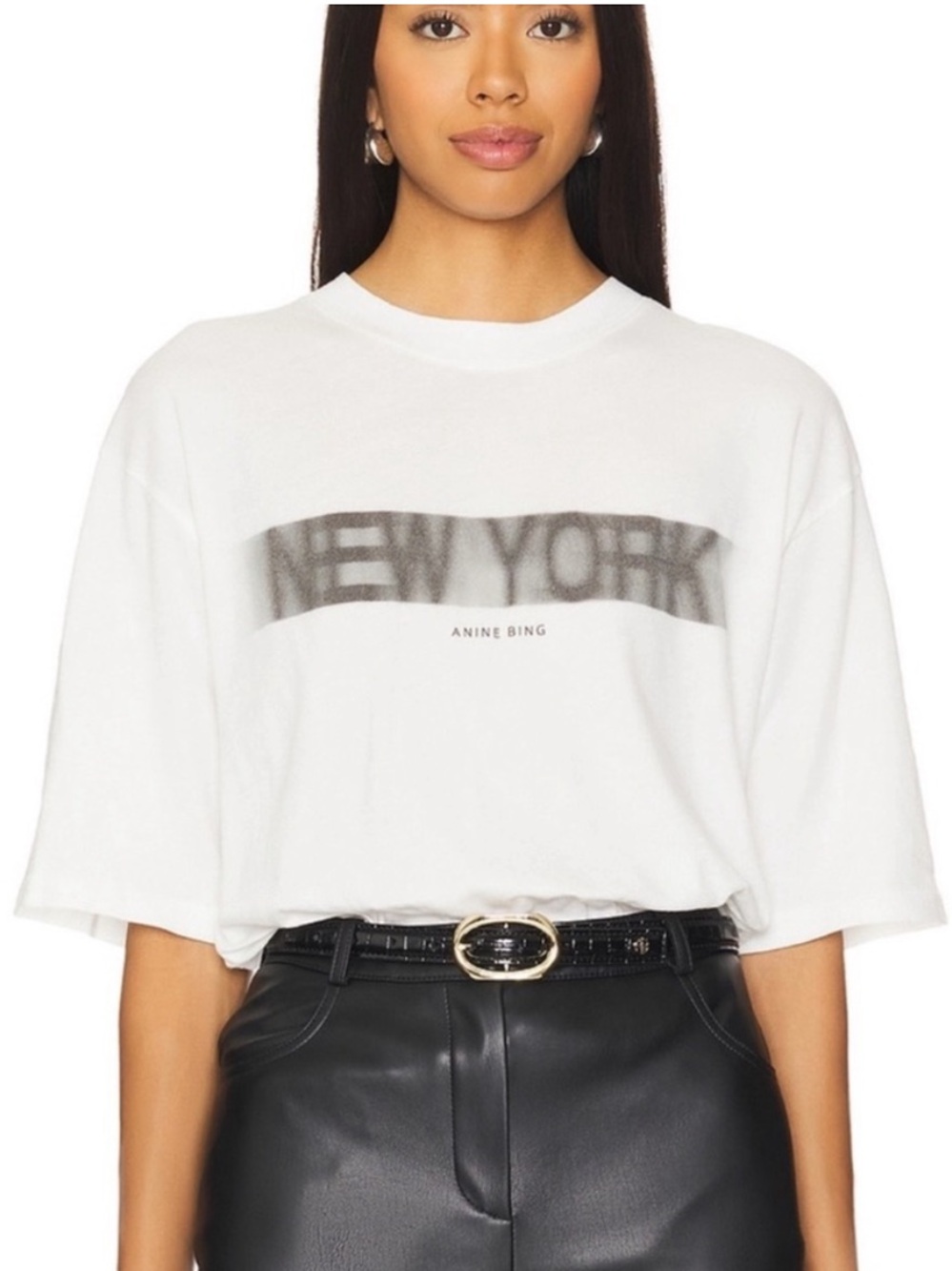 ANINE BING White Crewneck Carson Blur Tee with 'NEW YORK' - Picture 8 of 11